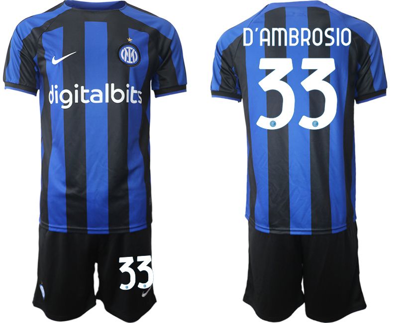 Men 2022-2023 Club Inter Milan home blue #33 Soccer Jersey->youth soccer jersey->Youth Jersey